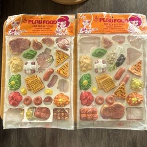 Vintage Little Miss Play Food set, 1969 Celluloid Thin Plastic Molded Toy Food